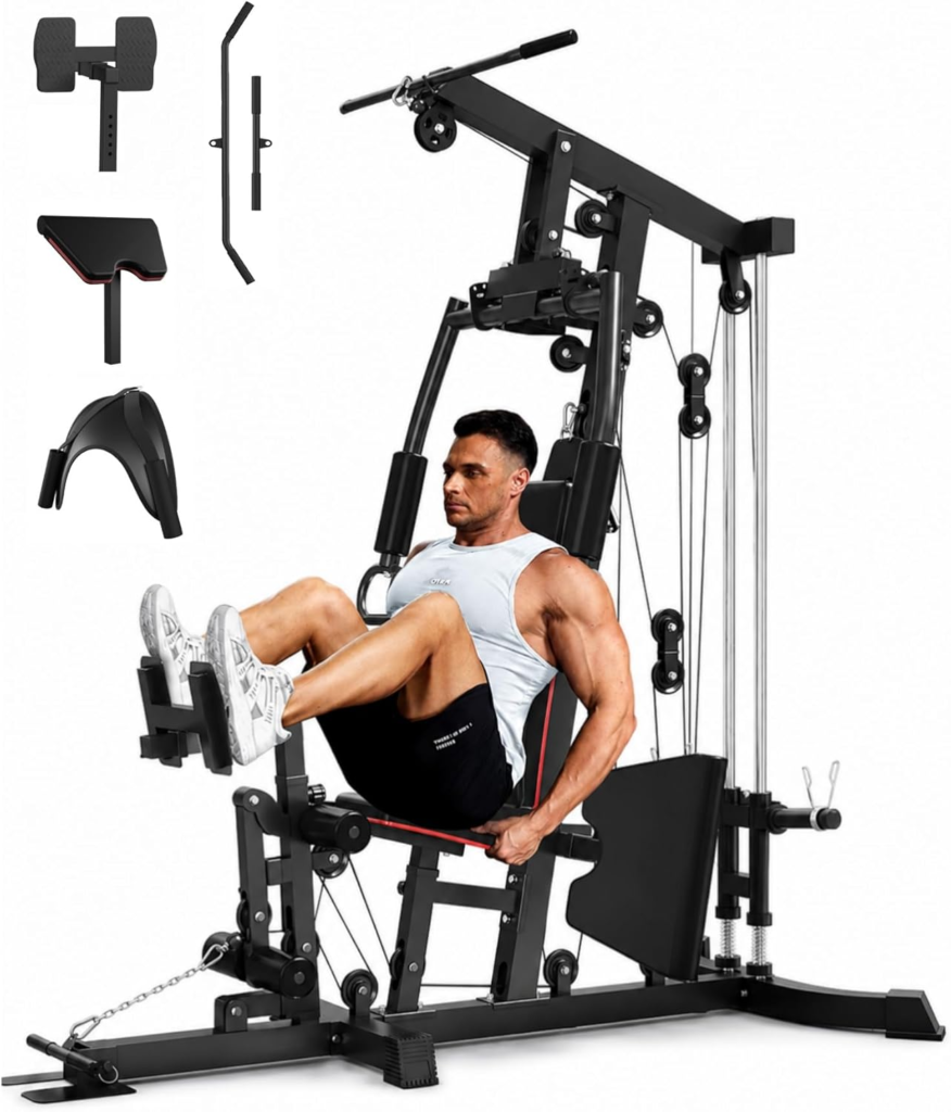 Multifunctional Home Gym Station with Leg Press, Preacher Curl & Lat Pulldown – 300 lbs Capacity
