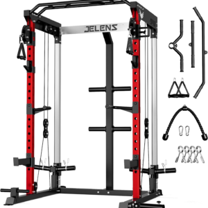 JELENS C21 Multi-Function Power Cage | 2000lbs Squat Rack with Independent Dual Pulley System