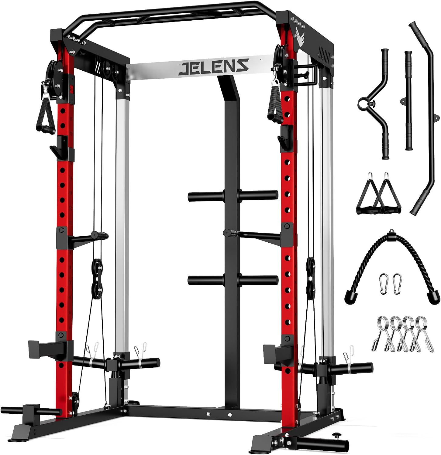 JELENS C21 Multi-Function Power Cage | 2000lbs Squat Rack with Independent Dual Pulley System