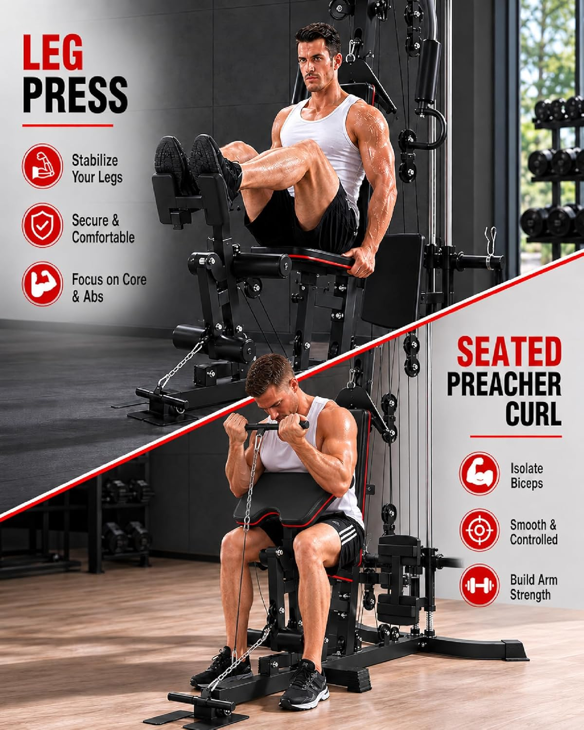 Multifunctional Home Gym Station with Leg Press, Preacher Curl & Lat Pulldown – 300 lbs Capacity - Image 4