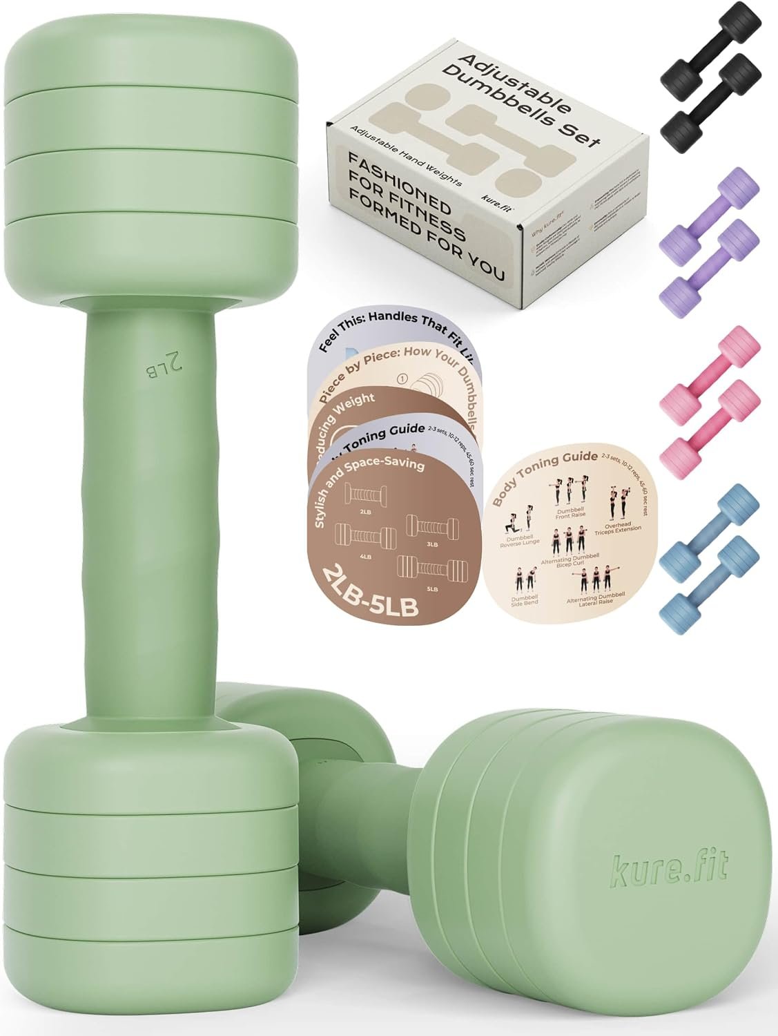 Beige Pilates Studio Kit and Sage Adjustable Dumbbell Bundle - Image 3