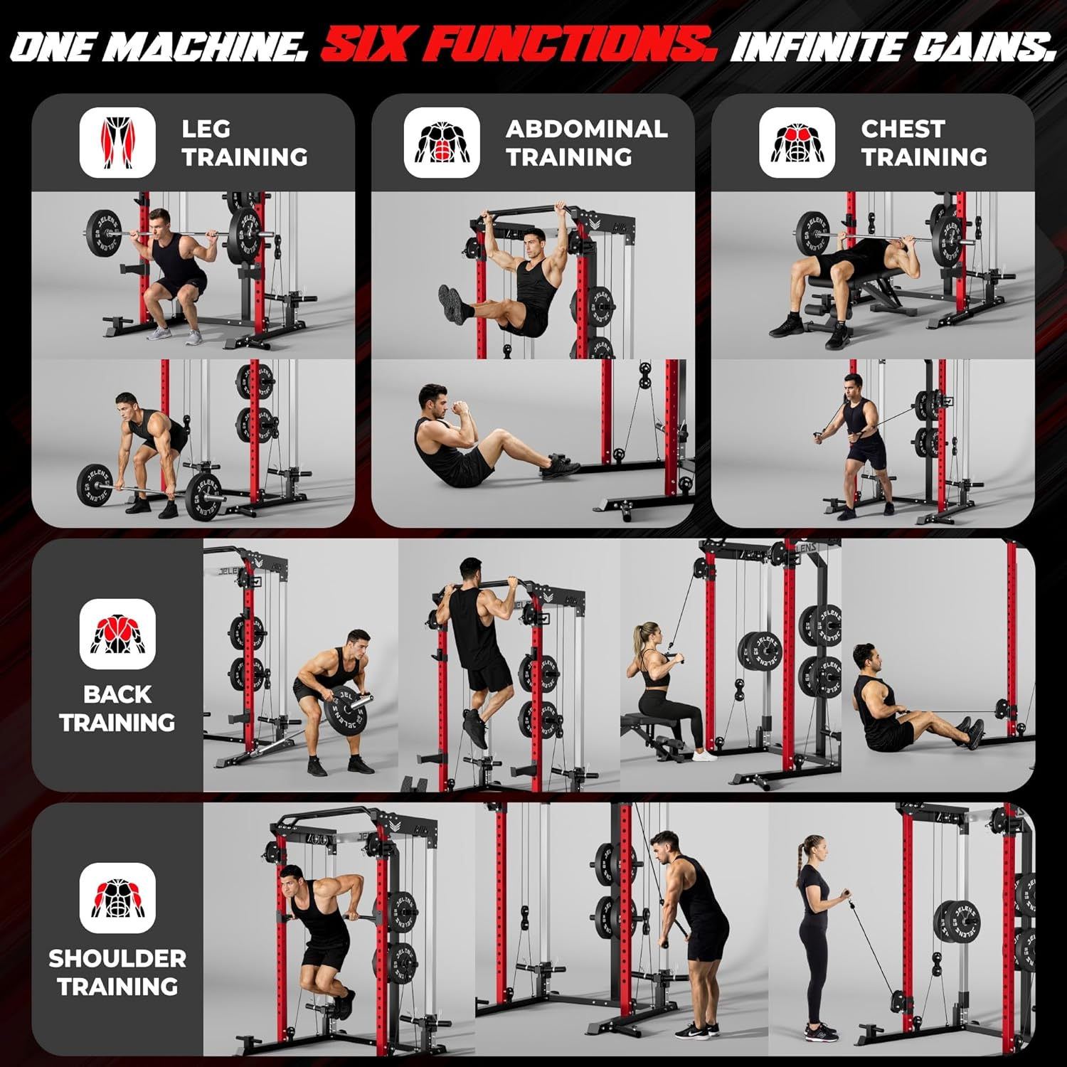 JELENS C21 Multi-Function Power Cage | 2000lbs Squat Rack with Independent Dual Pulley System - Image 4