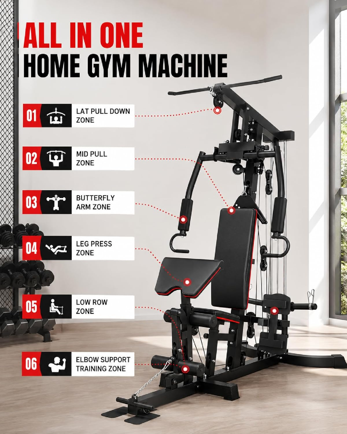 Multifunctional Home Gym Station with Leg Press, Preacher Curl & Lat Pulldown – 300 lbs Capacity - Image 3