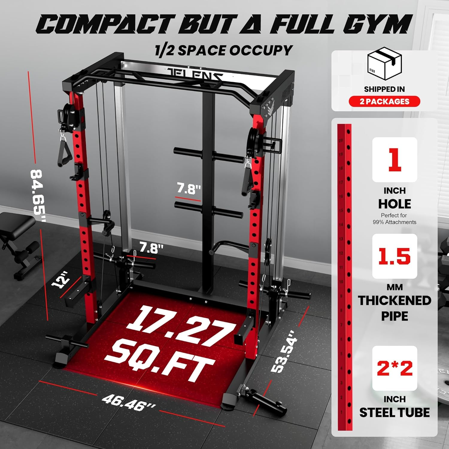 JELENS C21 Multi-Function Power Cage | 2000lbs Squat Rack with Independent Dual Pulley System - Image 6