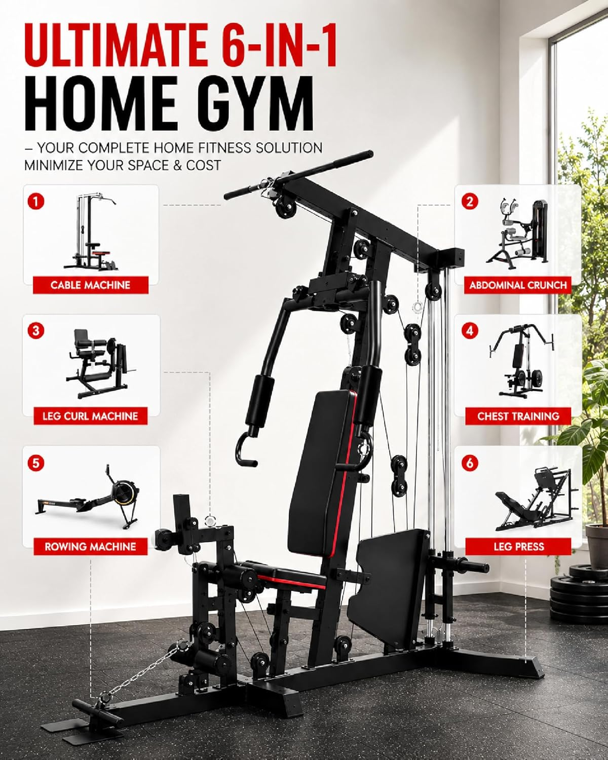 Multifunctional Home Gym Station with Leg Press, Preacher Curl & Lat Pulldown – 300 lbs Capacity